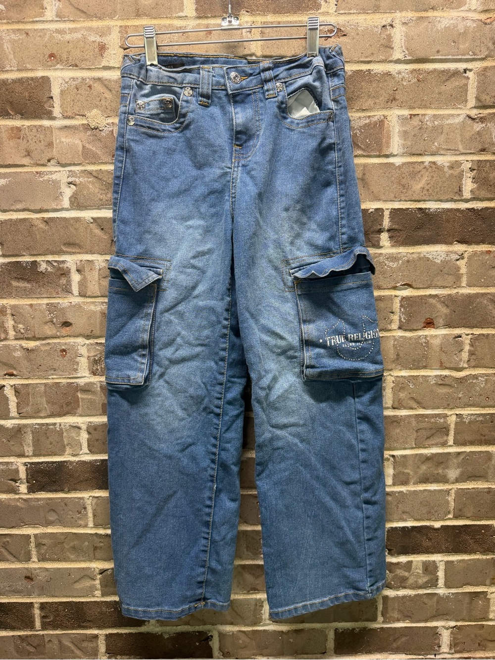 True Religion Girls Blue Jeans Leila Mid Rise Wide Leg Carpenter